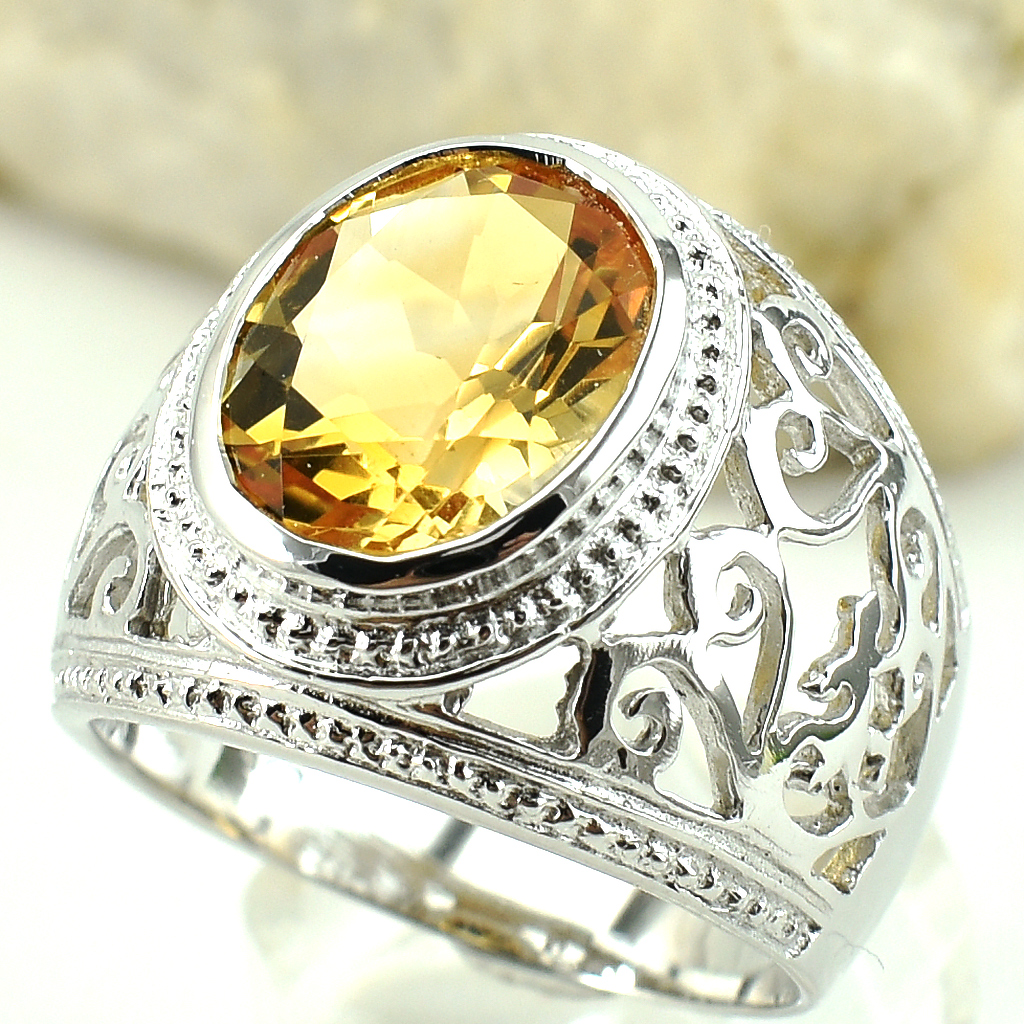 แหวนเงินแท้ราคาถูกชุบทองคำขาว ซิทรินแท้ 4.95 กะรัต งานประณีตสวยงาม สั่งผลิตค่ะ