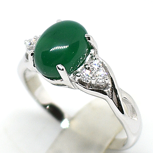 แหวนเงินแท้ราคาถูกชุบทองคำขาว พลอยแท้กรีนอะเกท 1.70 กะรัต เพชรCZ 0.15 กะรัต งานประณีตสวยงาม สั่งผลิตค่ะ