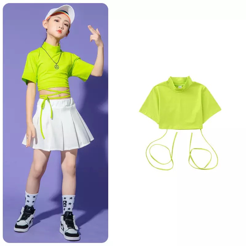 ชุดเต้น ชุดแดนซ์ เสื้อแขนสั้น+กระโปรงสั้นสีขาว
