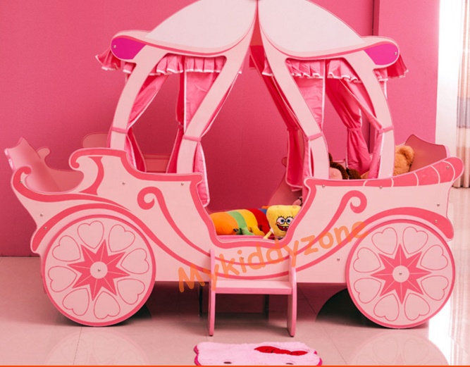 เตียงนอนไม้สำหรับเด็กผู้หญิง Princess Chariot Pink รถม้าเจ้าหญิงสีชมพู TP20133
