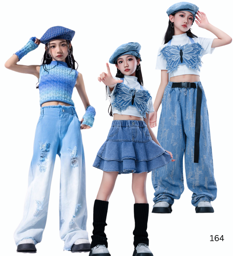 ชุดเต้นเซ็ต ชุดฮิปฮอป สไตล์สีฟ้า เสื้อ/กางเกงขายาว