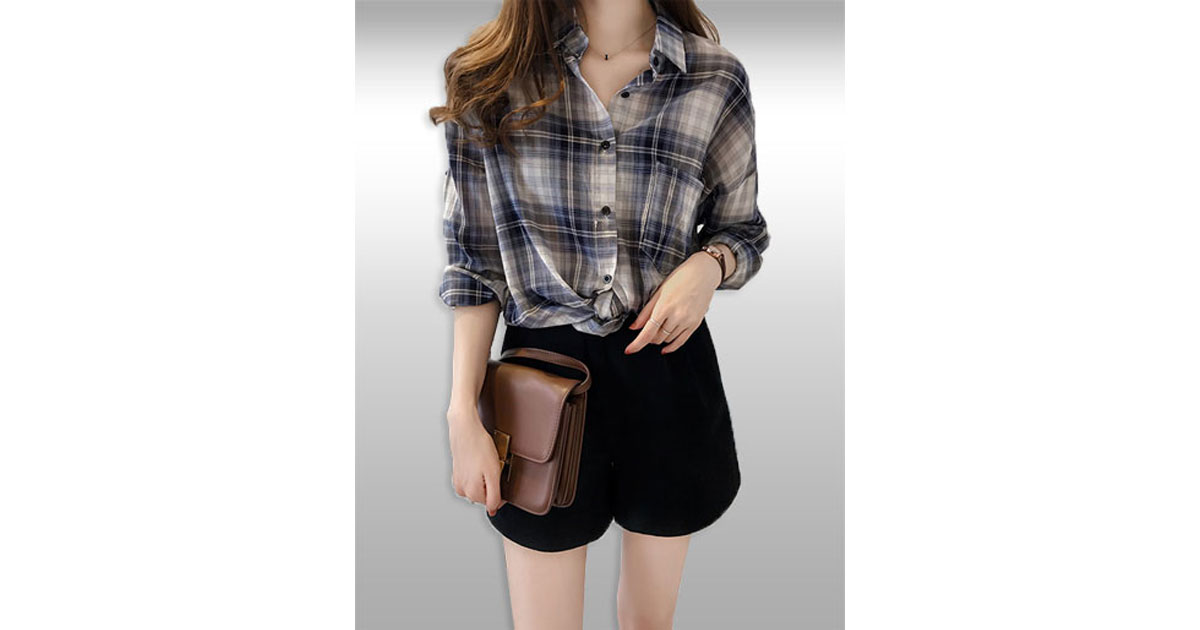 เสื้อเชิ๊ตแฟชั่นลายสก๊อตแบบสวยเก๋ รหัส2324