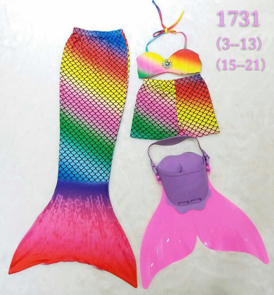 พร้อมส่ง ชุดว่ายน้ำ ชุดหางนางเงือก เซ็ต 4 ชิ้น หางปิด