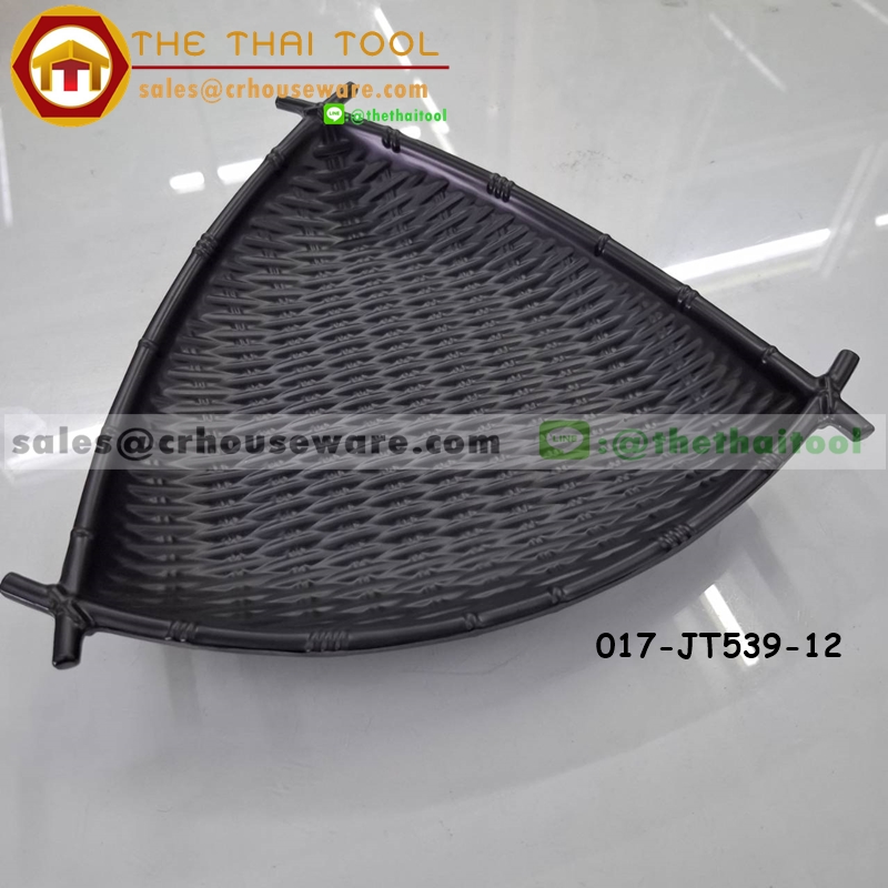 จานสามเหลี่ยมลายสานทรงญี่ปุ่น เมลามีน สีดำ