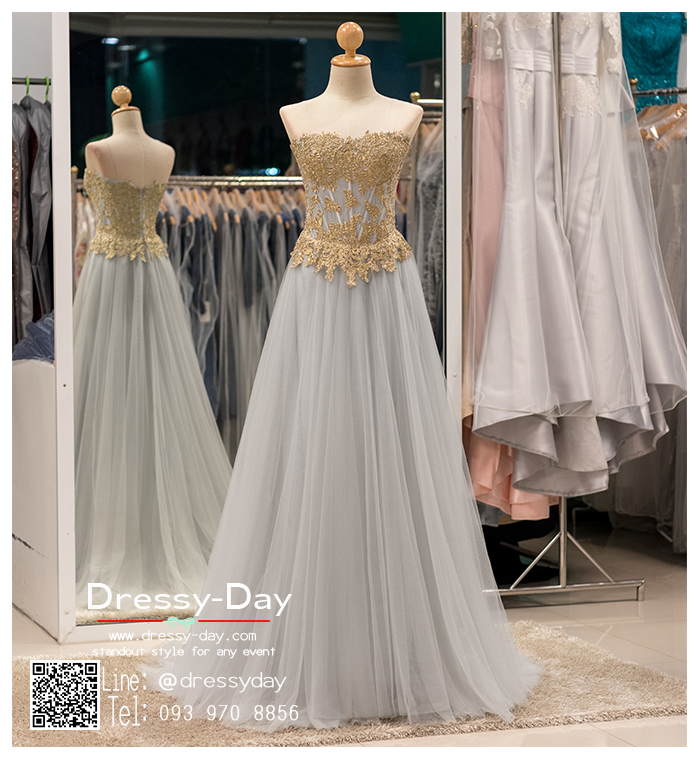 รหัส ชุดราตรียาว : PF014A ชุดราตรียาว เดรสออกงาน ชุดไปงานแต่งงาน ชุดแซก สีเทา เกาะอก เหมาะสำหรับงานแต่งงาน งานกลางคืน กาล่าดินเนอร์ มีซับ
