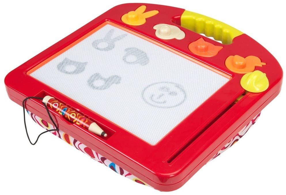 กระดานวาดภาพแบบพกพาพร้อมแสตมป์รูปสัตว์พร้อมหมอนรองนิ่ม B. Toys Magnetic Drawing Board