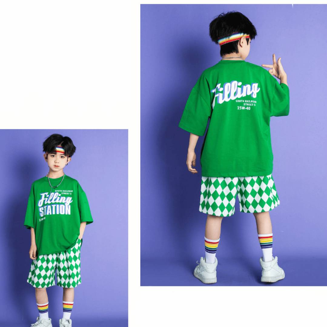 ชุดเต้น Coverdance เซ็ตชายหญิงลาย หมากรุก เขียวม่วง