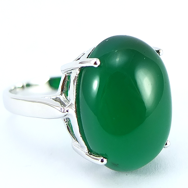 แหวนเงินแท้ราคาถูกชุบทองคำขาว พลอยแท้กรีนอะเกท 13.50 กะรัต งานประณีตสวยงาม สั่งผลิตค่ะ