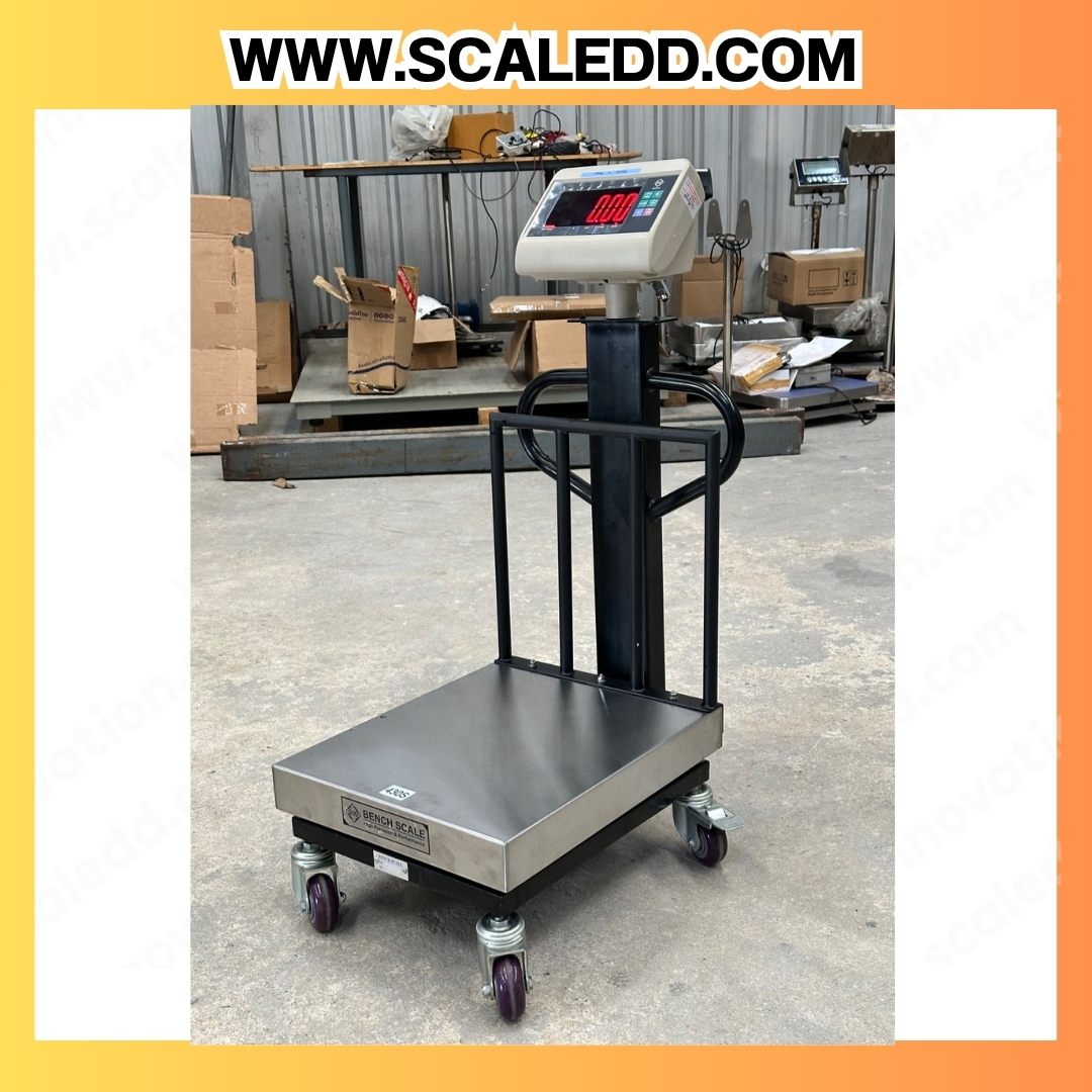 เครื่องชั่งน้ำหนักดิจิตอล IDS709E พิกัด 100kg ค่าละเอียด 10g ยี่ห้อ SDS รุ่น IDS709E แท่นฝาครอบสแตนเลสขนาด 40x50cm. มีล้อเลื่อน และที่กันตก