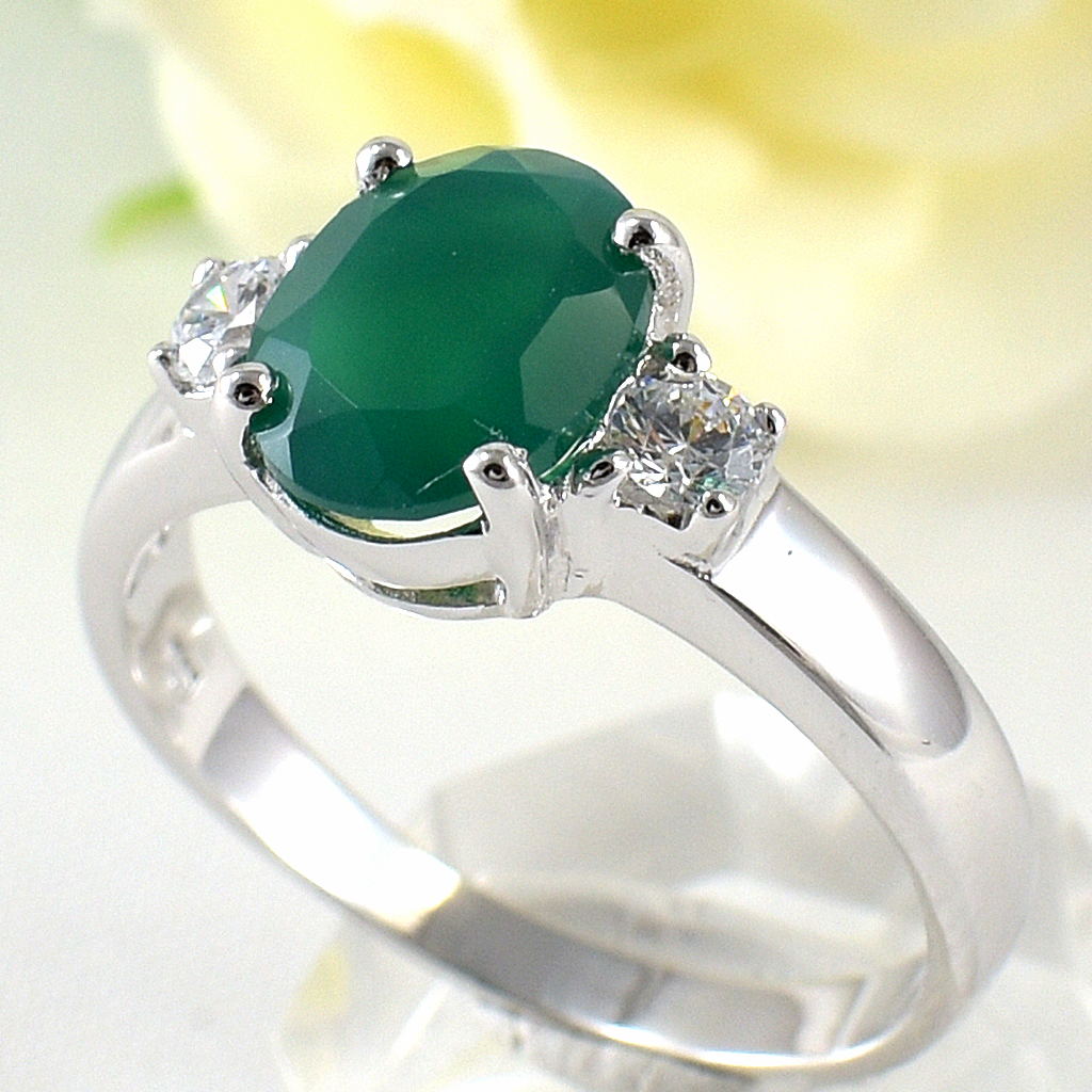 แหวนเงินแท้ราคาถูกชุบทองคำขาว พลอยแท้กรีนอะเกท 1.80 กะรัต เพชรCZ 0.20 กะรัต งานประณีตสวยงาม สั่งผลิตค่ะ