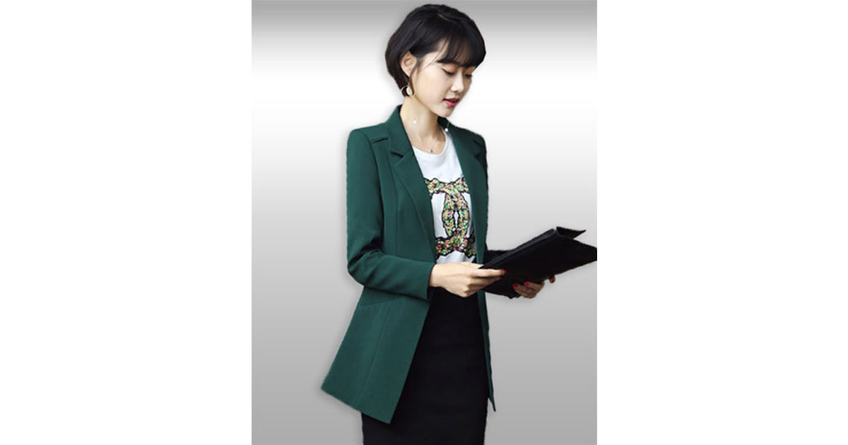 เสื้อสูทผู้หญิงสีเขียวเข้มแบบสวยสไตล์เกาหลี มี 6ไซส รหัส2196