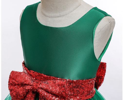 ชุดคริสต์มาส แขนกุด พองฟู แขนกุด พร้อมโบว์หน้า-หลัง