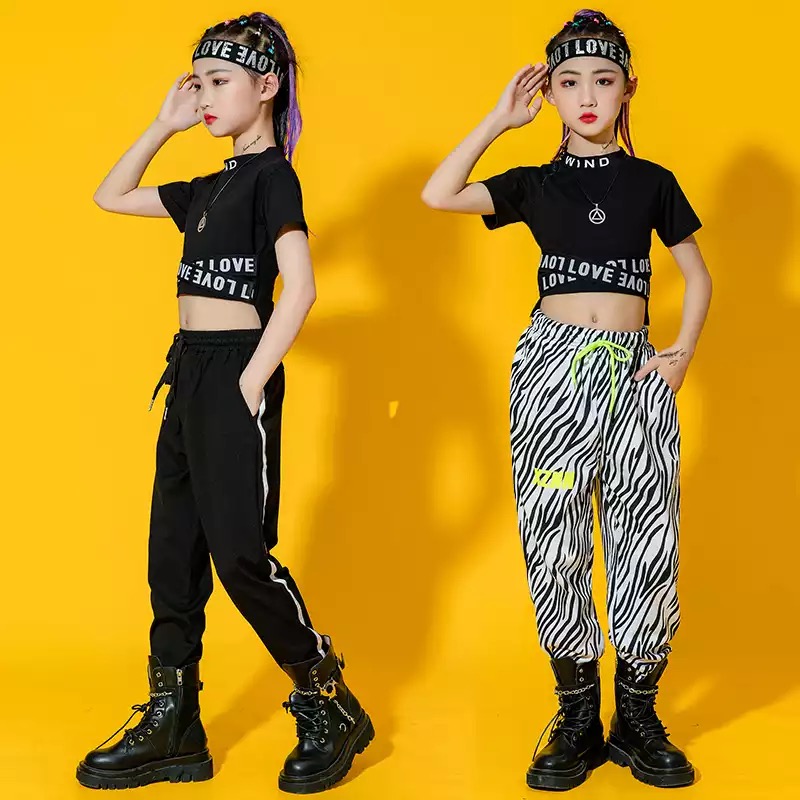 ชุดเต้น ชุดฮิปฮอป เสื้อแขนยาว เอวไขว้ พร้อมกางเกงขาขายาว ม้าลาย
