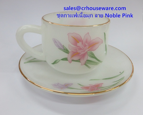ชุดกาแฟเนื้อมุก ถ้วยกาแฟพร้อมจานรอง ลาย Noble Pink Dinner ชุดน้ำชารับ VIP 025-LD-NP60,เชียงรายชุดน้ำชารับวีไอพีโรงเรียน