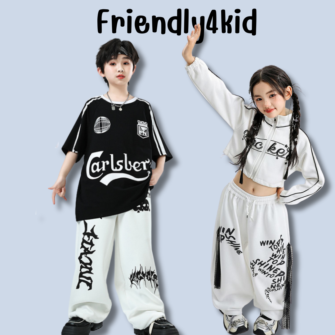 friendly4kid ชุดเต้น เด็กชาย เสื้อ+กางเกง สไตล์ขาว-ดำ ชุดเต้นสตรีทแดนซ์**รอเข้า