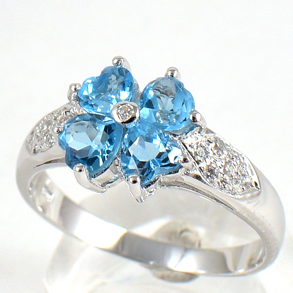 แหวนเงินแท้ราคาถูกชุบทองคำขาว สวิสบลูโทปาซแท้ 1.40 กะรัต เพชรCZ 0.15 กะรัต งานประณีตสวยงาม สั่งผลิตค่ะ