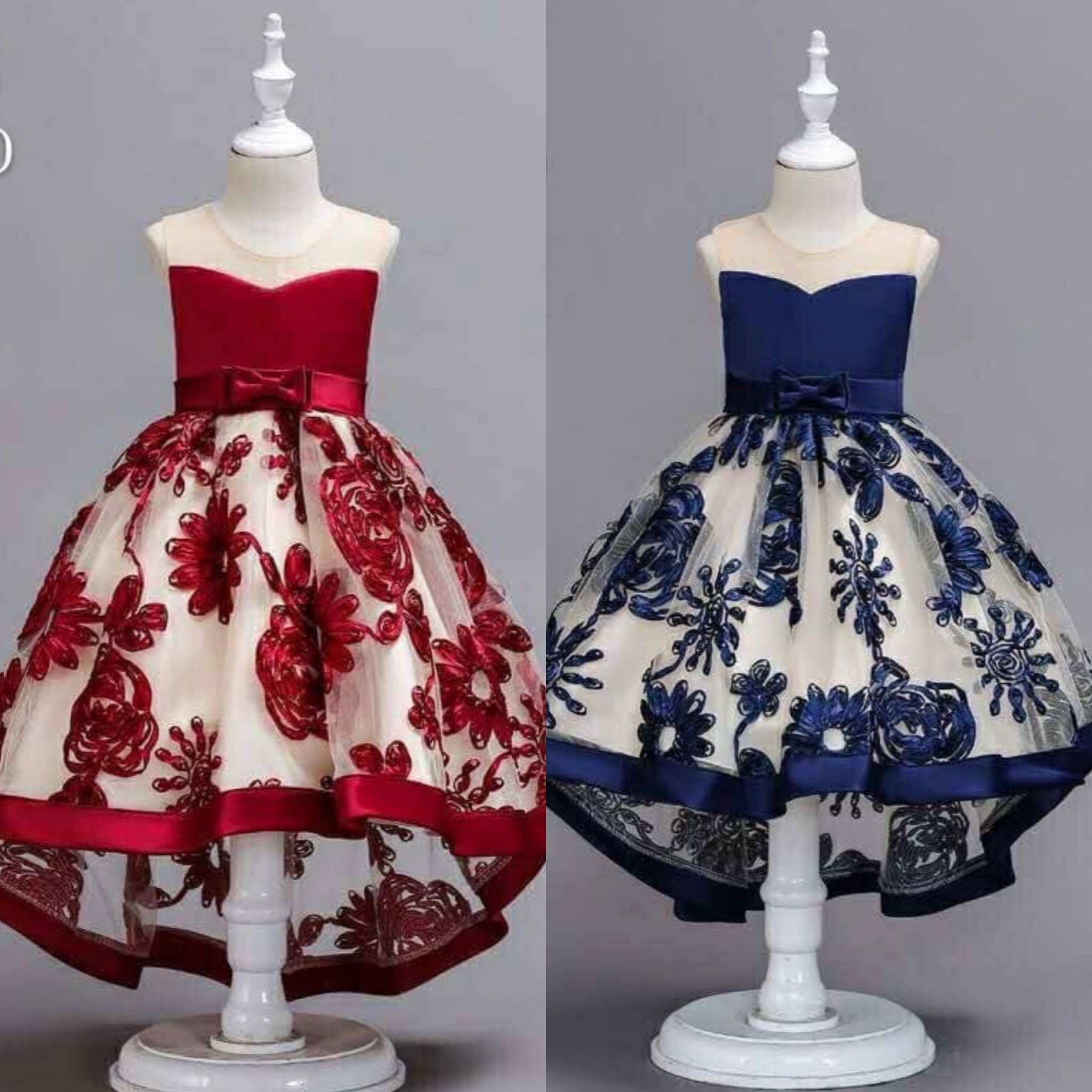 ชุดออกงานเด็ก ชุดราตรี ปักดอกไม้ หางปลา