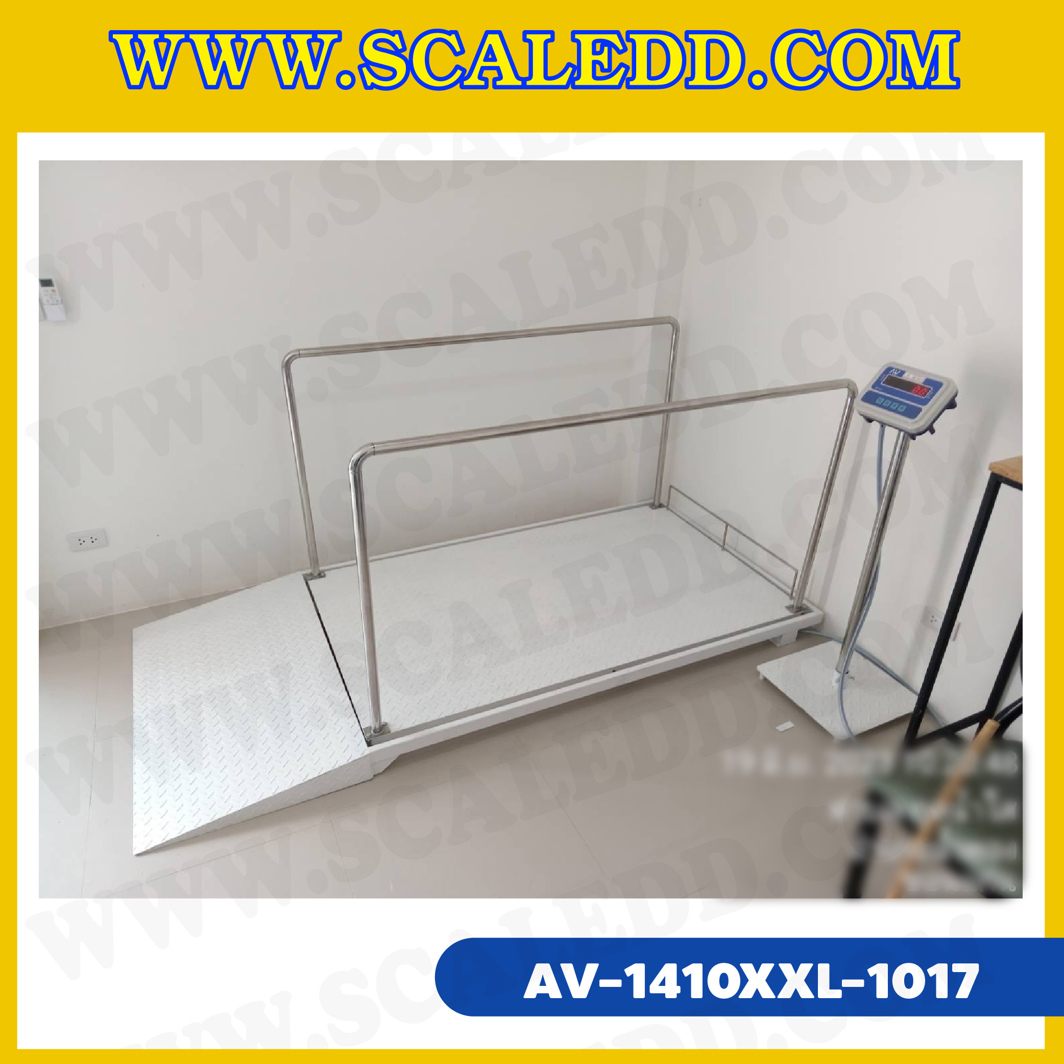 เครื่องชั่งน้ำหนักผู้ป่วย เครื่องชั่งนำหนักบุคคล ขนาดแท่นชั่ง 100x170 cm. พร้อมทางลาดขึ้น-ลง สำหรับใช้ในโรงพยาบาล พิกัด 300 กิโลกรัม ค่าละเอียด 100 กรัม