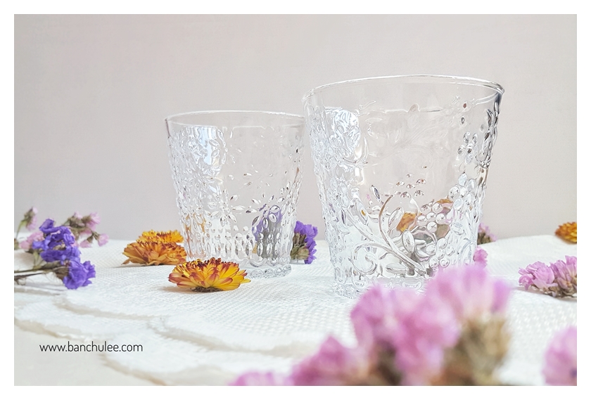 Vintage Short Glass Cup - Translucent Flowers