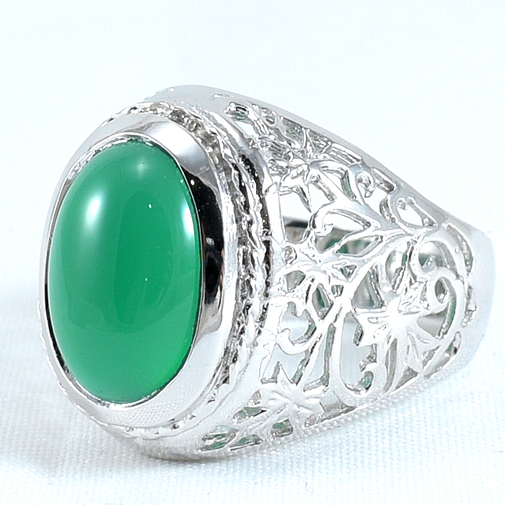 แหวนเงินแท้ราคาถูกชุบทองคำขาว พลอยแท้กรีนอะเกท 5.50 กะรัต งานประณีตสวยงาม สั่งผลิตค่ะ