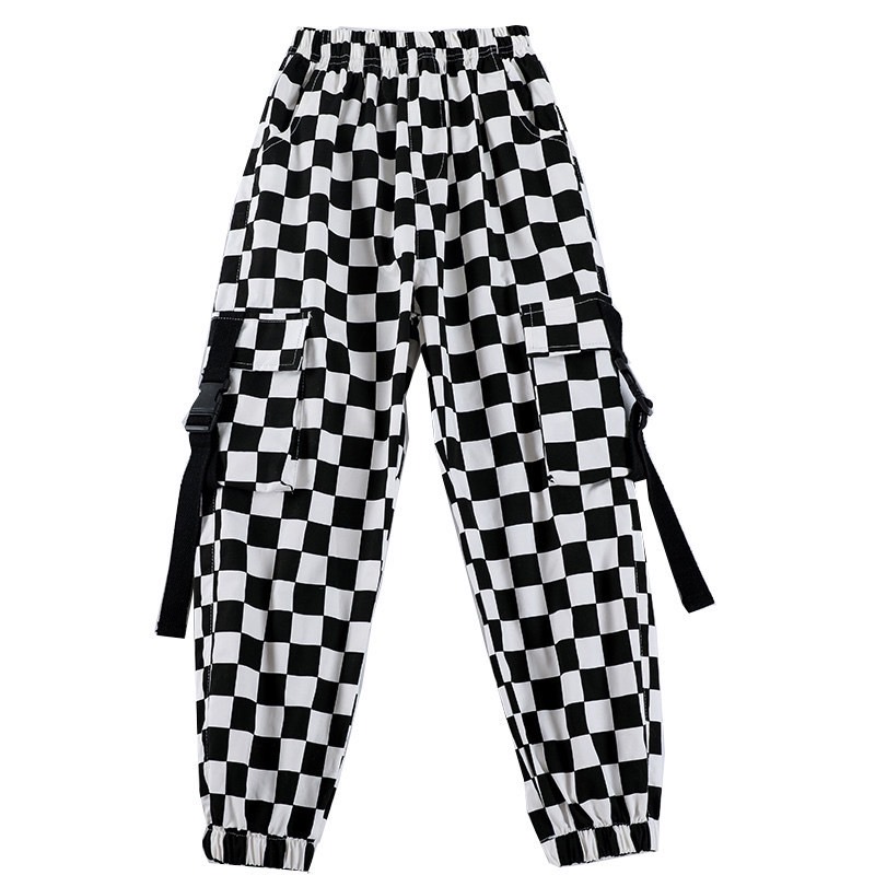 พร้อมส่ง ชุดเต้น ชุดแดนซ์ เสื้อสีขาว+กางเกงลายหมากรุก