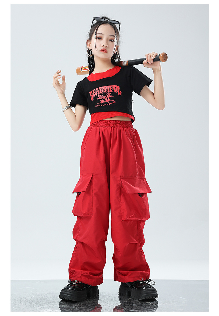 ***พร้อมส่ง**ชุดเต้น เสื้อแขนยาว+กางเกงคาร์โก้ สไตล์แบลคพิงค์