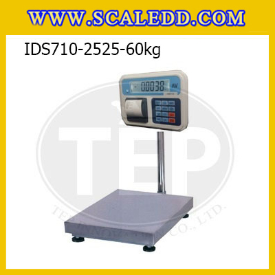 เครื่องชั่งน้ำหนักดิจิตอล พร้อมปริ้นเตอร์ในตัว พิกัด 60kg ค่าละเอียด 5g ยี่ห้อ SDS รุ่น IDS710 ขนาดแท่น 25x25cm.