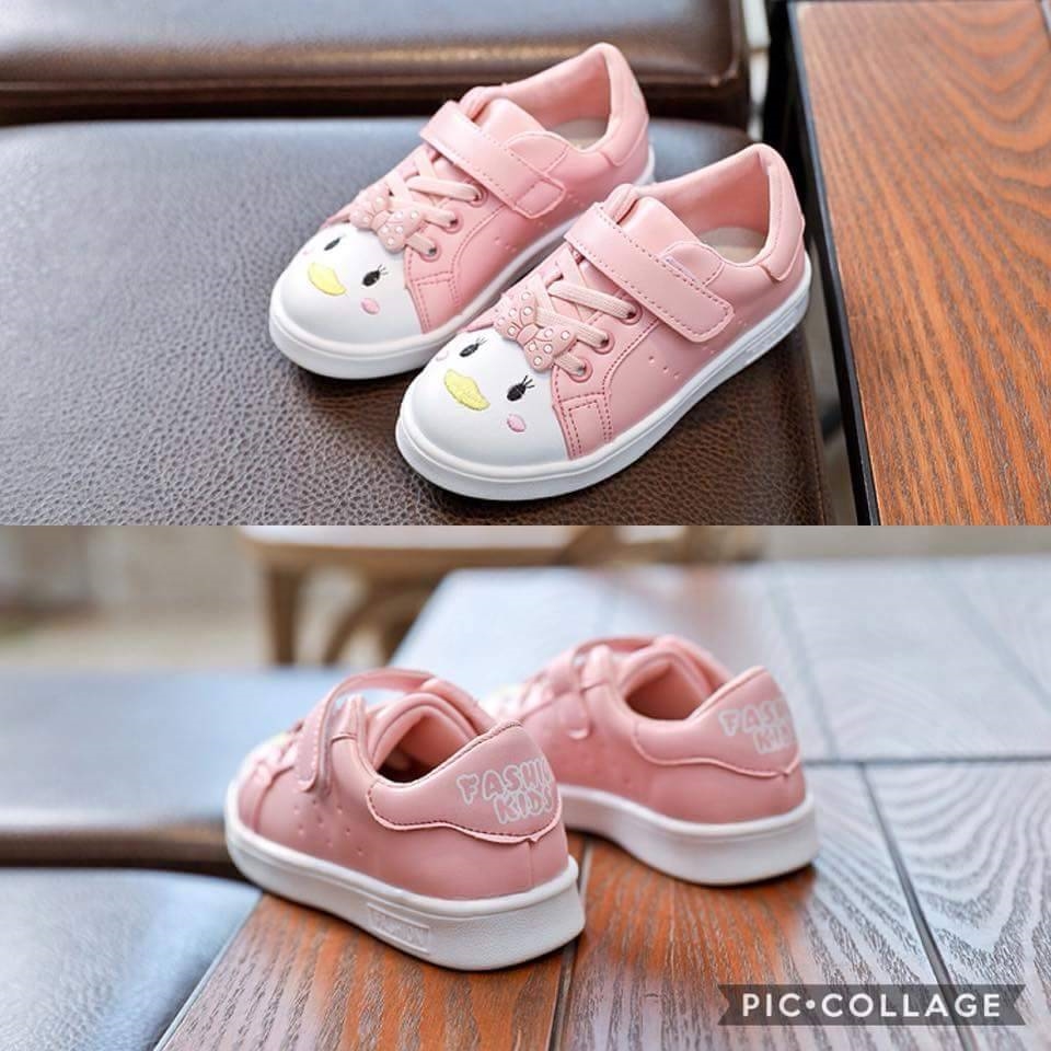 รองเท้าผ้าใบเป็ด สีชมพู-ดำ