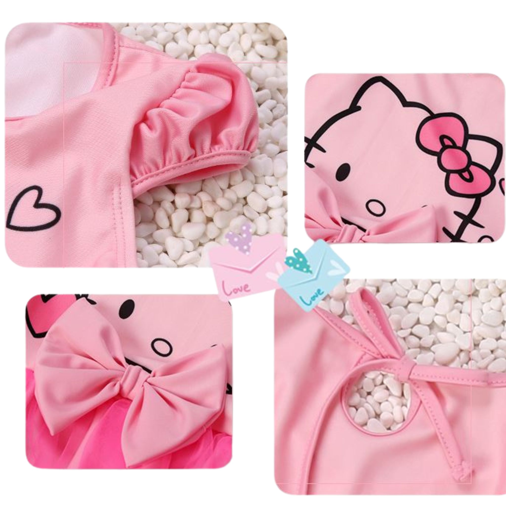 พร้อมส่ง ชุดว่ายน้ำ บอดี้สูท ลายการ์ตูน สีชมพู-ฟ้า