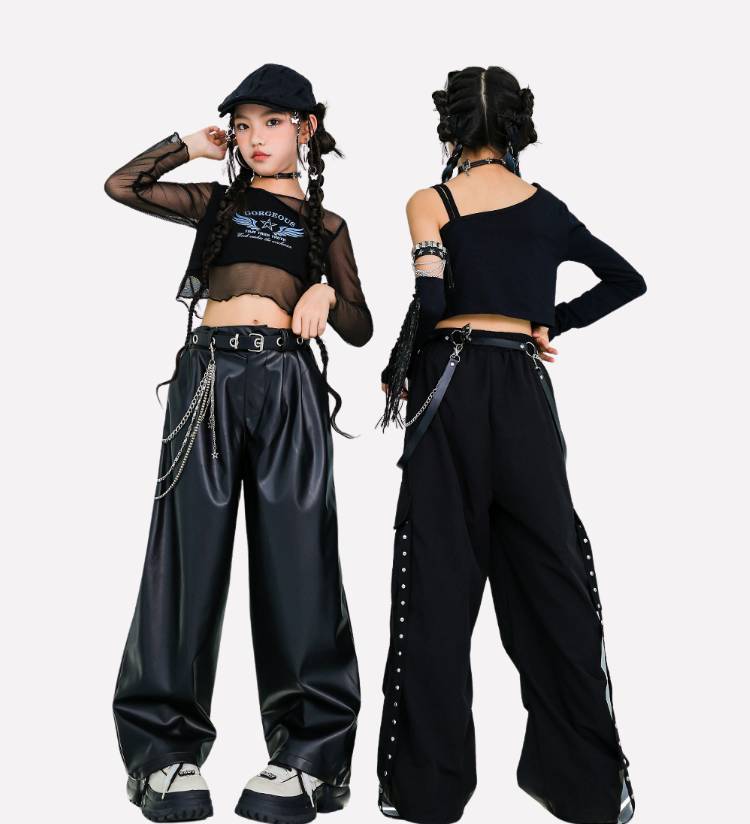 พร้อมส่ง ชุดเต้น ชุดแดนซ์ เสื้อแขนยาวปาดไหล่ กางเกงขายาว