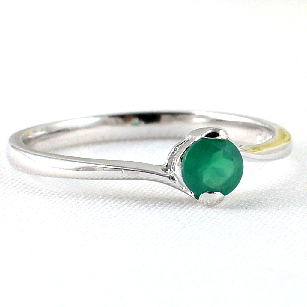 แหวนเงินแท้ราคาถูกชุบทองคำขาว พลอยแท้กรีนอะเกท 0.35 กะรัต งานประณีตสวยงาม สั่งผลิตค่ะ