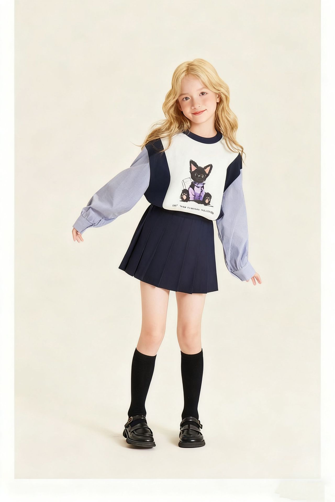 กระโปรงเด็กผู้หญิง อัดพลีทมินิ สีพื้น