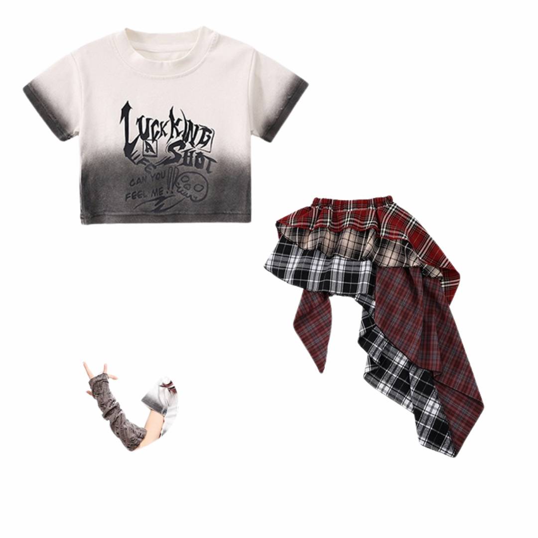 พร้อมส่ง ชุดเต้นเด็กผู้หญิง เซ็ต ลายพลาง