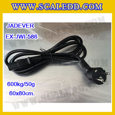 เครื่องชั่งดิจิตอลตั้งพื้น ยี่ห้อ JADEVER รุ่น EX-JWI-586 ขนาดแท่น 60x80cm. พิกัดน้ำหนัก 600kg ค่าละเอียด 50g พร้อมที่เข็นและล้อ