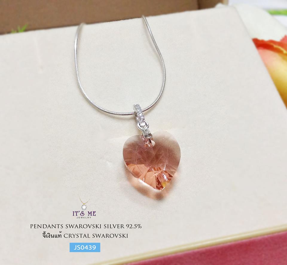 จี้เงินแท้ หัวใจ CRYSTAL SWAROVSKI สีพีช ส้มๆ ประดับเพชร cz เล่นแสงดีมากๆ ค่ะ(เฉพาะจี้ไม่รวมสร้อย)