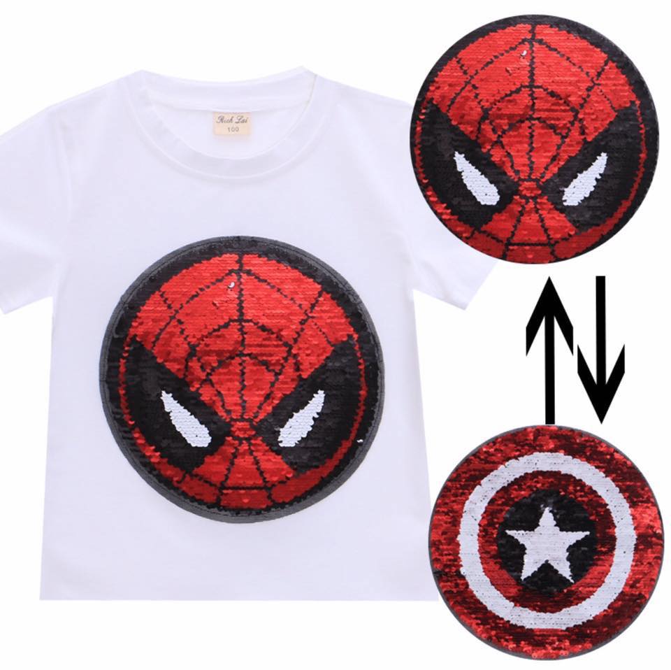 สินค้าพร้อมส่ง เสื้อยืดปักเลื่อม เปลี่ยนลาย ลายการ์ตูน