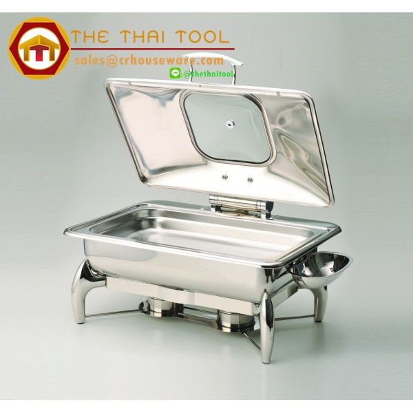 อ่างอุ่นอาหารสเตนเลสแบบสี่เหลี่ยมผืนผ้ามีกระจก 005-TF-CD-8,hot_dish 1/1 Chafing Dish Rectangle