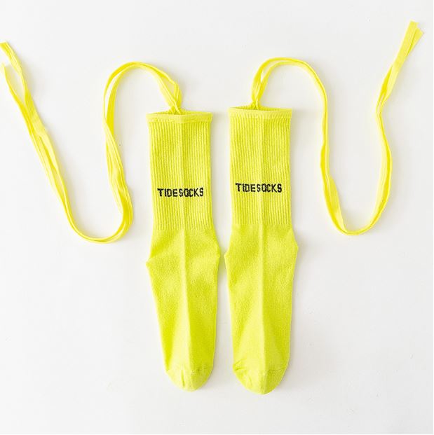 พร้อมส่ง ถุงเท้า เด็ก-ผู้ใหญ่ แบบยาว มีสายไขว้ ผูกข้อขา สีพื้น