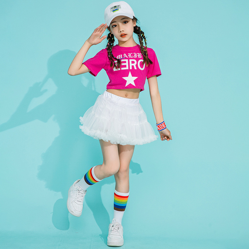 ชุดเต้น ชุดเชียร์ เสื้อแขนสั้นZERO +กระโปรงระบายชั้นสีขาว