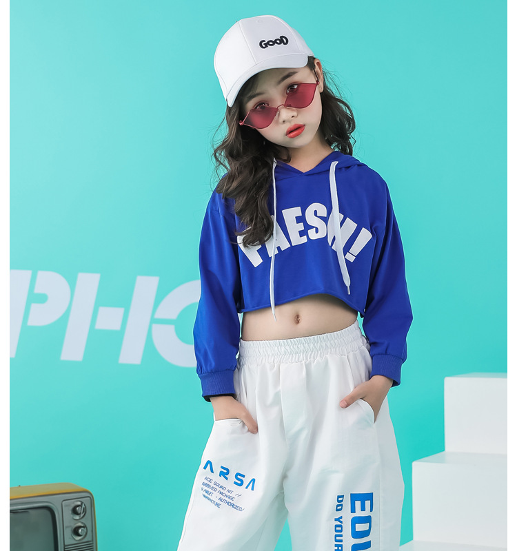 พร้อมส่ง ชุดเต้น ชุดแดนซ์ เสื้อน้ำเงิน กางเกงวอร์มขาว