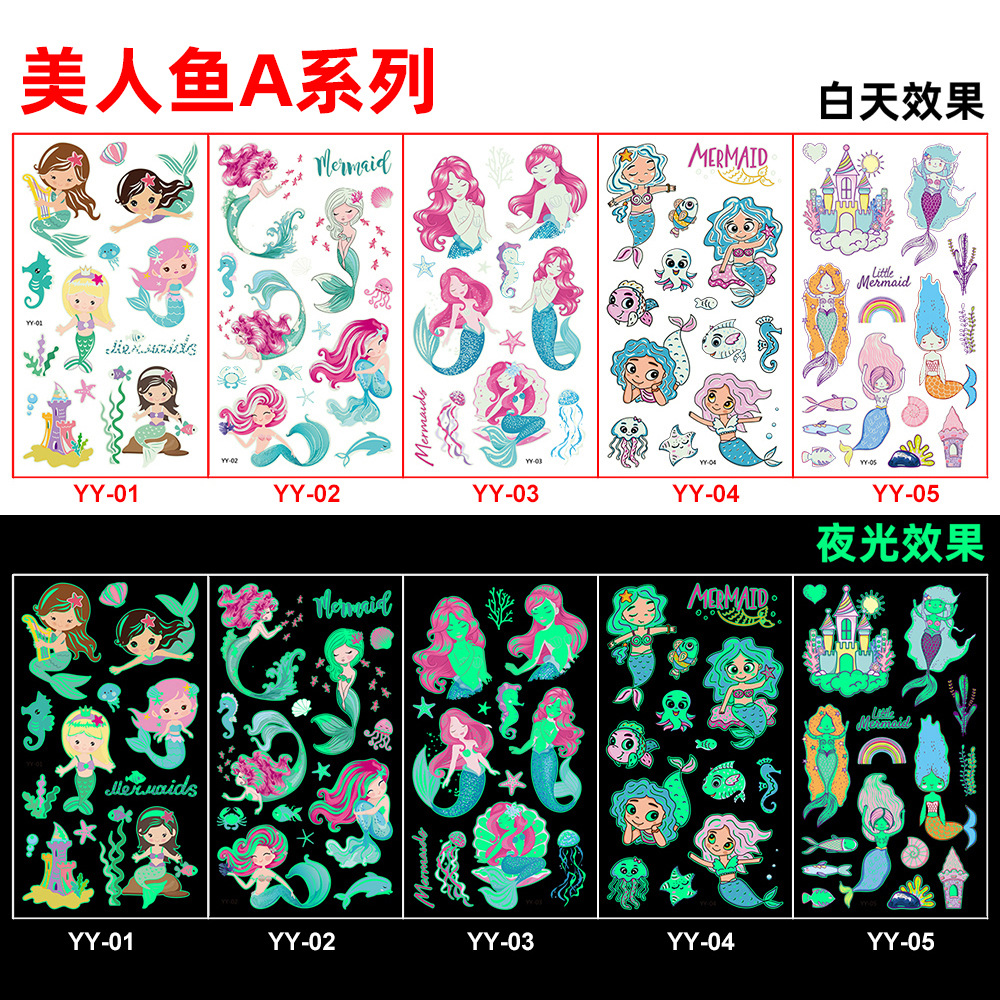 สติกเกอร์ แทททู ฮาโลวีน โพนี่ เมอเมด มีให้เลือกแบบเรืองแสงกับไม่เรืองแสง