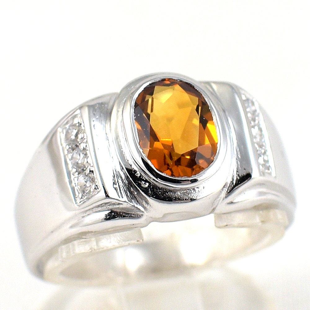 แหวนเงินแท้ราคาถูกชุบทองคำขาว ซิทรินแท้ 1.25 กะรัต เพชรCZ 0.15 กะรัต งานประณีตสวยงาม สั่งผลิตค่ะ