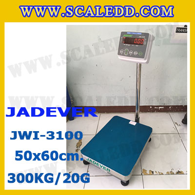 เครื่องชั่งดิจิตอลตั้งพื้น 300kg ยี่ห้อ JADEVER รุ่น JWI-3100 II ขนาดแท่น 50x60cm. เครื่องชั่งน้ำหนัก300กิโล เครื่องชั่งดิจิตอลชั่งน้ำหนัก300kg ตาชั่ง300kg ตาชั่งดิจิตอล300kg เครื่องชั่งดิจิตอล300kg พิกัดน้ำหนัก 300kg ค่าละเอียด 20g