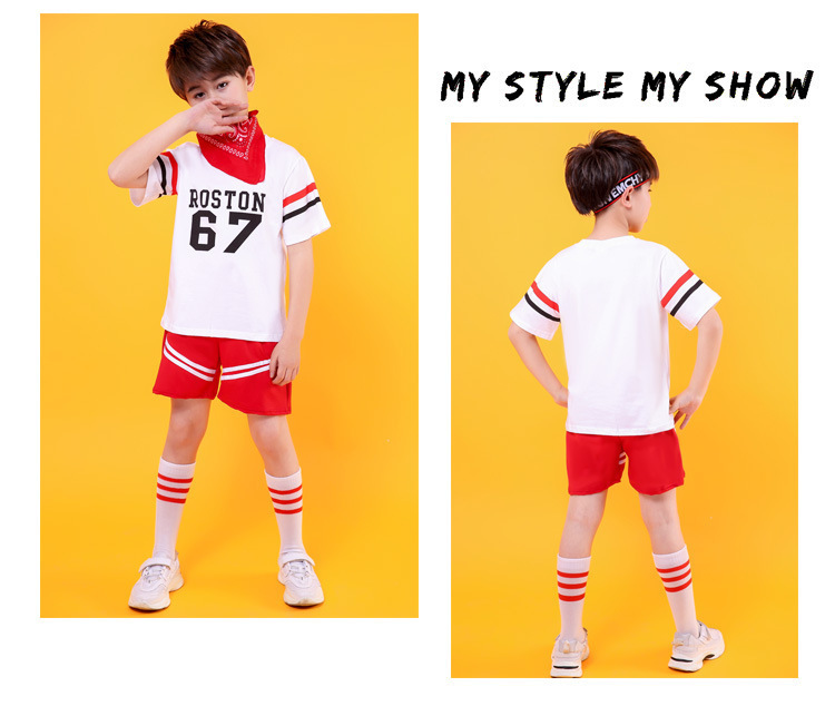 ชุดเต้น ชุดแดนซ์ เสื้อสีขาวลาย 67 +กระโปรงแดง/กางเกงแดง