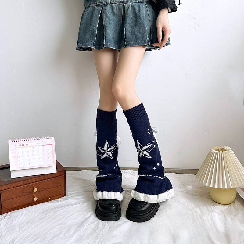 ถุงเท้า Y2K แบบยาว ปลอกขา สไตล์เกาหลีแบบไม่สวมเท้า ใส่แบบยาวหรือแบบย่น เด็กโต - ผู้ใหญ่
