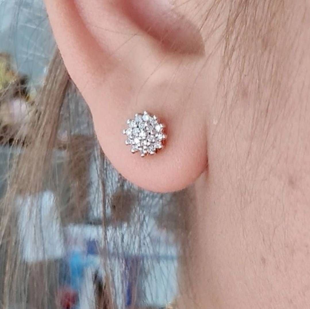 พร้อมส่งและสั่งผลิตต่างหูเพชรแท้ดอกพิกุล แต่งงาน หมั้น ใส่เที่ยว ออกงาน ทองคำ 9K เพชรกุหลาบแท้ 0.20 กะรัต 38 เม็ด ราคาถูกมาก ส่งฟรี