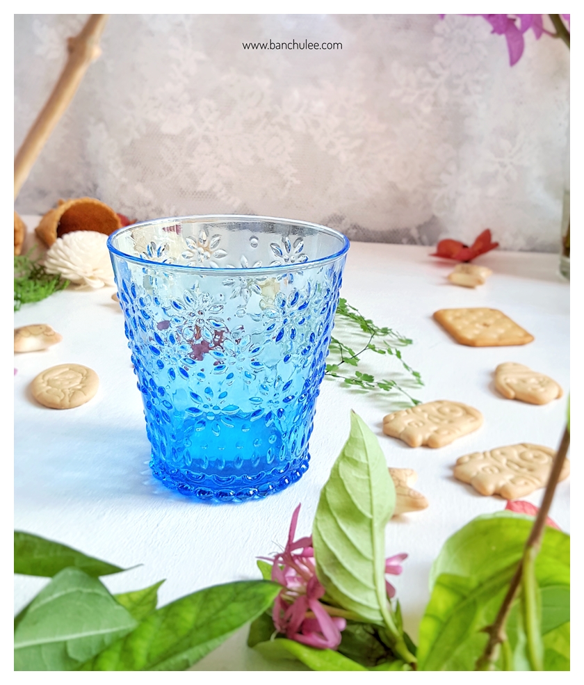Vintage Short Glass Cup - Blue Flowers