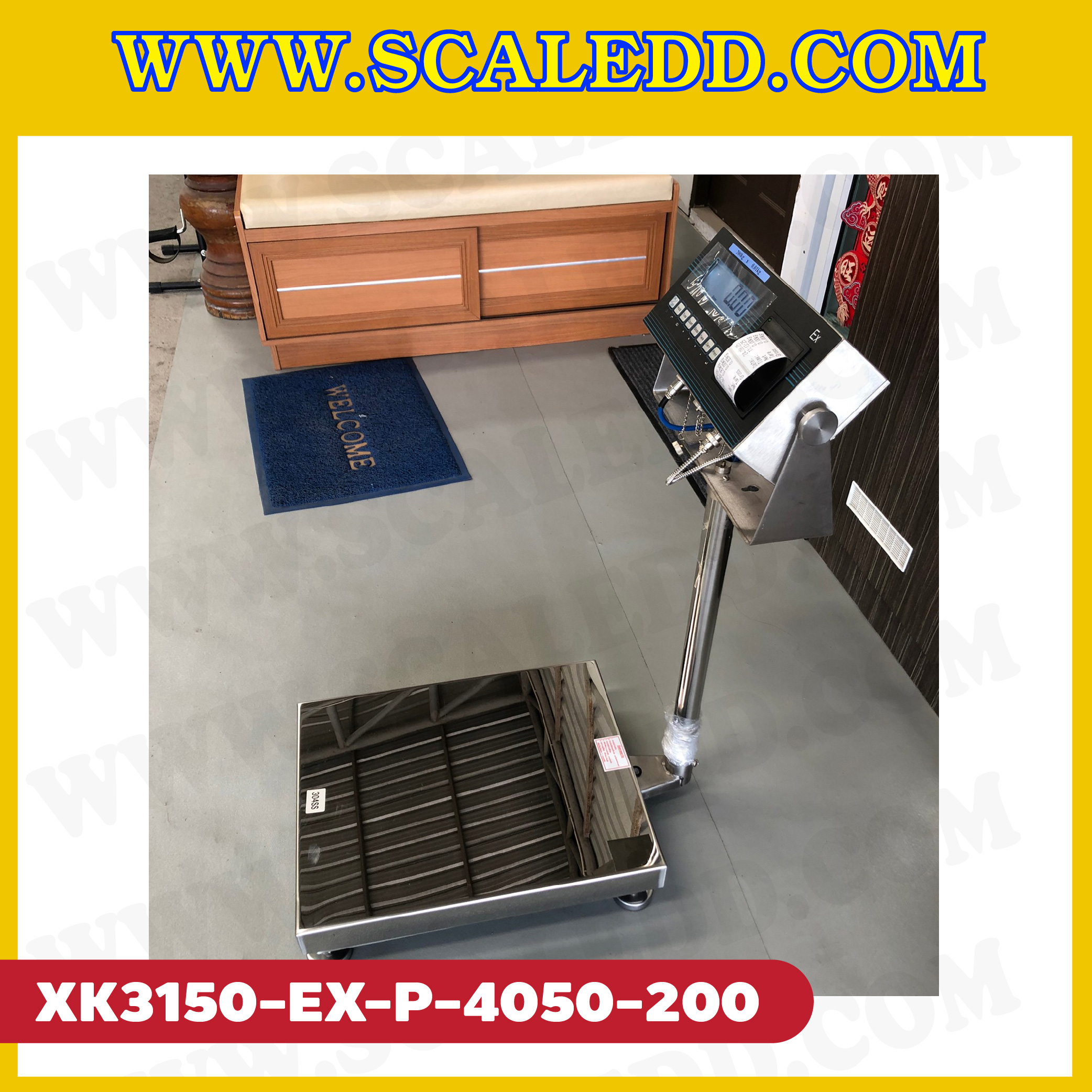 เครื่องชั่งดิจิตอลกันระเบิด XK3150 Explosion Proof Scales พร้อม Built-in Label printer มีปริ้นเตอร์ในตัว พิกัดน้ำหนัก 200kg ค่าละเอียด 20g ขนาดแท่นชั่ง 40x50cm. ยี่ห้อ LOCOSC รุ่น XK3150-EX-P