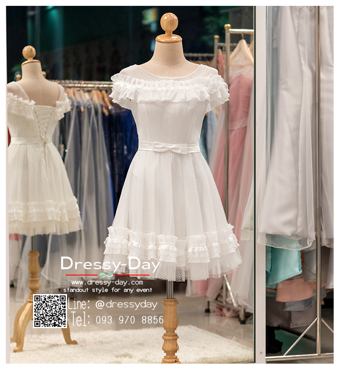 รหัส ชุดราตรีสั้น : BB114 ชุดแซก ชุดราตรี แขนกุด สีขาว เหมาะใส่งานแต่งงาน งานหมั้น งานกลางวัน กลางคืน ชุดถ่ายพรีเวดดิ้งใส่ถ่ายพรีเวดดิ้งแนวเจ้าหญิง