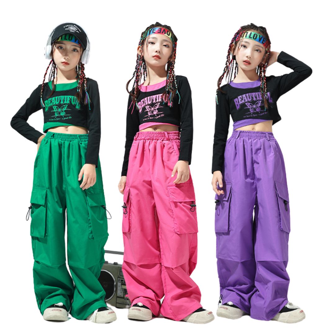 ***พร้อมส่ง**ชุดเต้น เสื้อแขนยาว+กางเกงคาร์โก้ สไตล์แบลคพิงค์